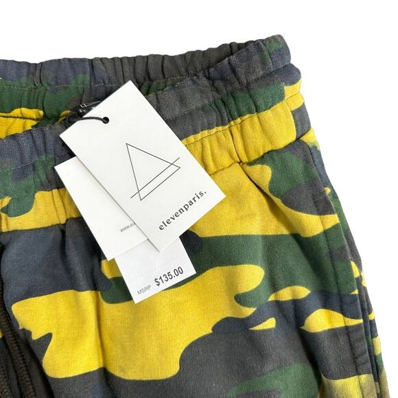 Eleven Paris Men's Acid Green Camo Distressed Jogger Pants Size L - Picture 7 of 10